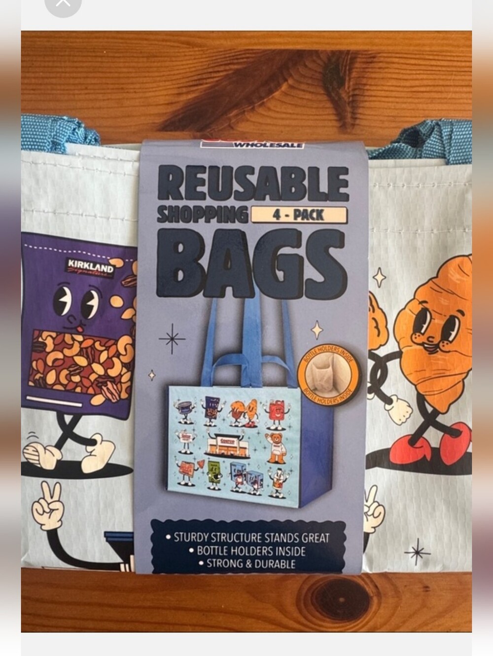 COSTCO KEEP COOL REUSABLE CHARACTER TOTE SHOPPING BAGS -4 BAGS -LARGE HEAVY DUTY